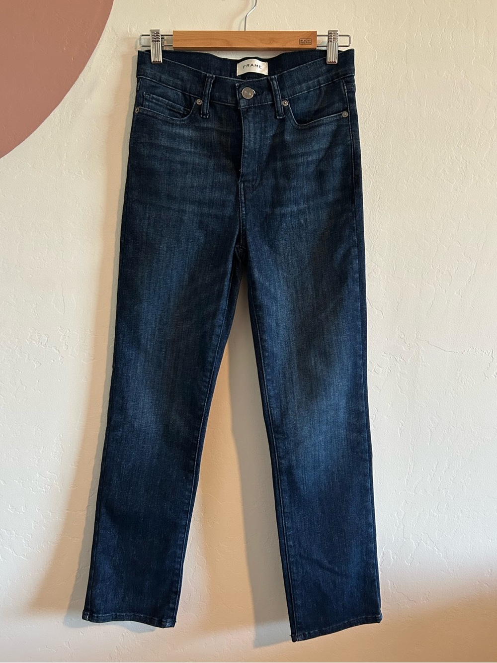 Frame Denim Indigo Straight-Leg High-Rise Jeans